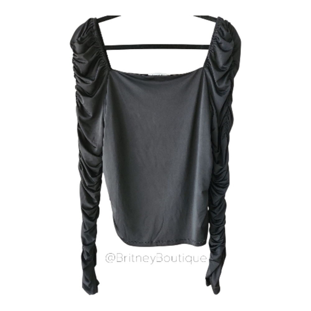 And Now This | Black Ruched Sleeve Blouse Size L